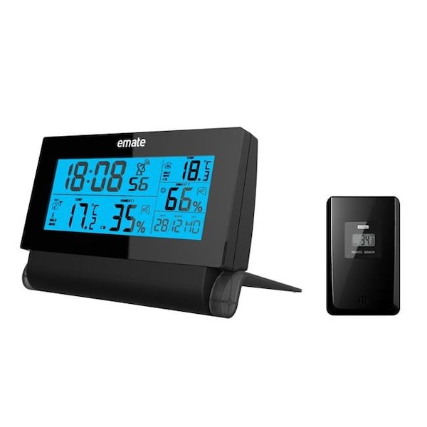 Sonnet Sonnet Industries T-4641 Atomic LCD Clock with Back Blue Light & Indoor & Outdoor Remote Sensor for Temperature & Humidity - T-4641