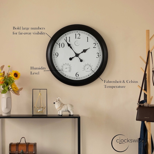 Clockswise 24-inch Large Outdoor Wall Clock Thermometer Combo, Waterproof Hygrometer Silent Battery Operated - QI004644