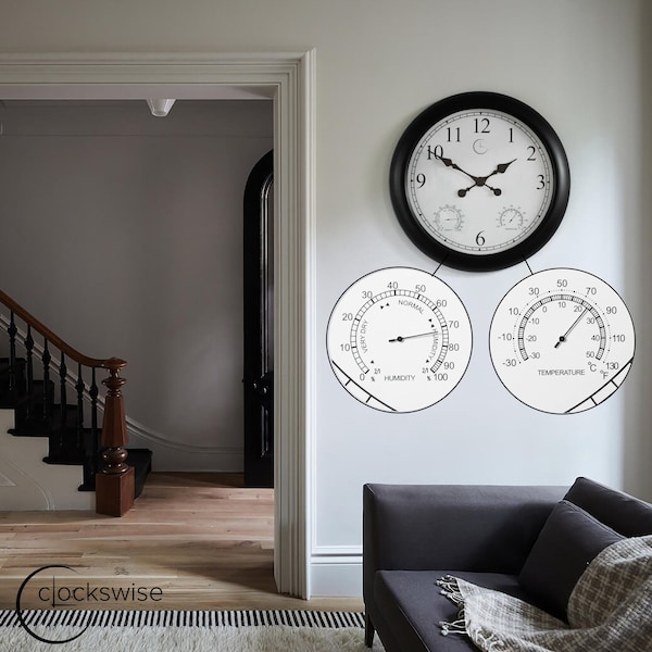 Clockswise 24-inch Large Outdoor Wall Clock Thermometer Combo, Waterproof Hygrometer Silent Battery Operated - QI004644