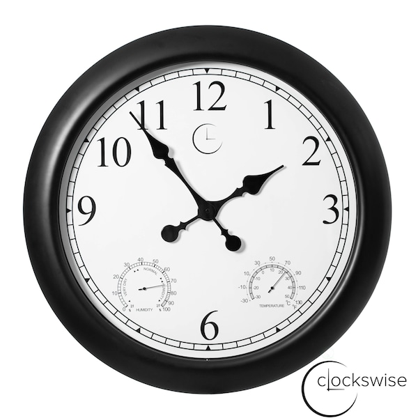 Clockswise 24-inch Large Outdoor Wall Clock Thermometer Combo, Waterproof Hygrometer Silent Battery Operated - QI004644