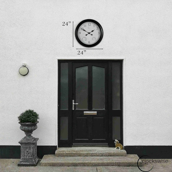 Clockswise 24-inch Large Outdoor Wall Clock Thermometer Combo, Waterproof Hygrometer Silent Battery Operated - QI004644