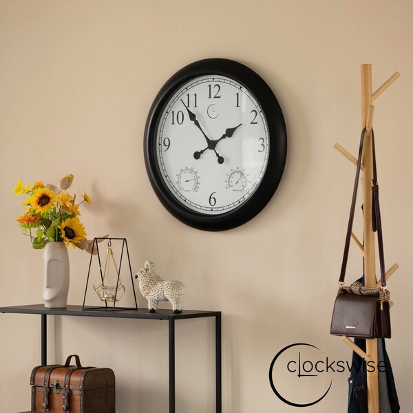Clockswise 24-inch Large Outdoor Wall Clock Thermometer Combo, Waterproof Hygrometer Silent Battery Operated - QI004644