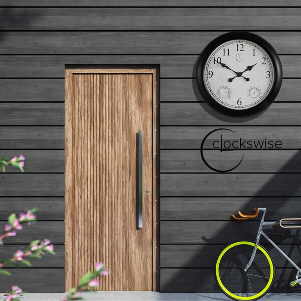 Clockswise 24-inch Large Outdoor Wall Clock Thermometer Combo, Waterproof Hygrometer Silent Battery Operated - QI004644