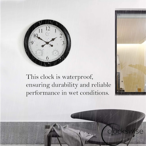 Clockswise 24-inch Large Outdoor Wall Clock Thermometer Combo, Waterproof Hygrometer Silent Battery Operated - QI004644