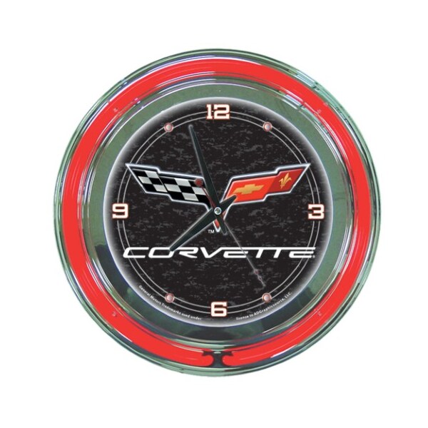 Trademark Gameroom Corvette C6 Neon Clock - 14 inch Diameter - Black - GM1400-C6-COR