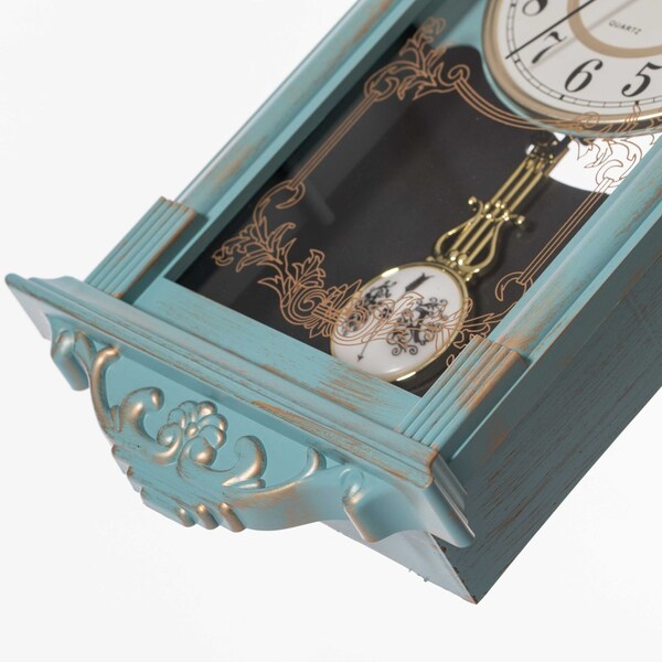 Quickway Imports Vintage Grandfather Wood- Looking Plastic Pendulum Wall Clock for Living, Kitchen, or Dining, Blue - QI004145.BL