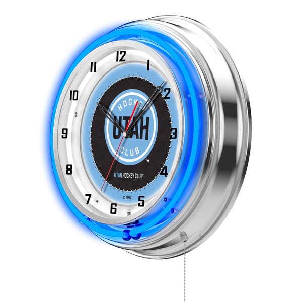 Holland Bar Stool Co Utah Hockey Club 19in Neon Logo Wall Clock - Chrome Casing - Team Color Specific Neon Outer Ring - CLK19