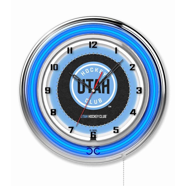 Holland Bar Stool Co Utah Hockey Club 19in Neon Logo Wall Clock - Chrome Casing - Team Color Specific Neon Outer Ring - CLK19