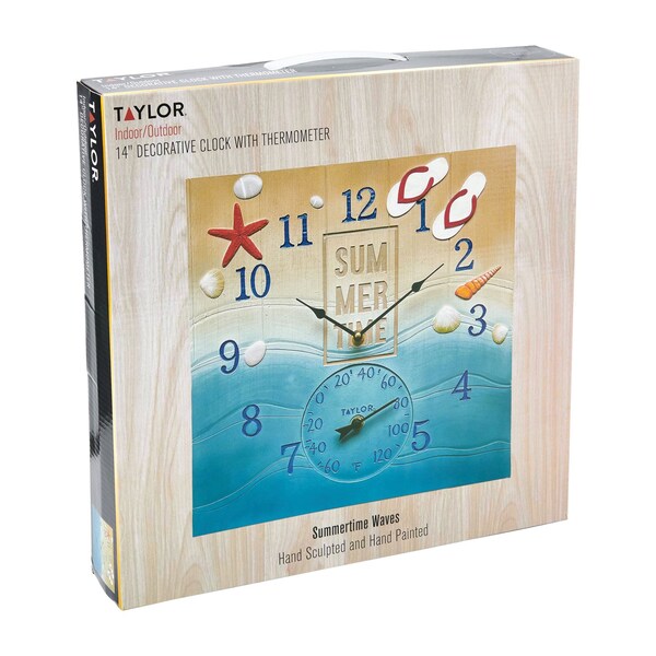 Taylor 14-In. x 14-In. Summertime Poly Resin Clock and Thermometer - 5293763