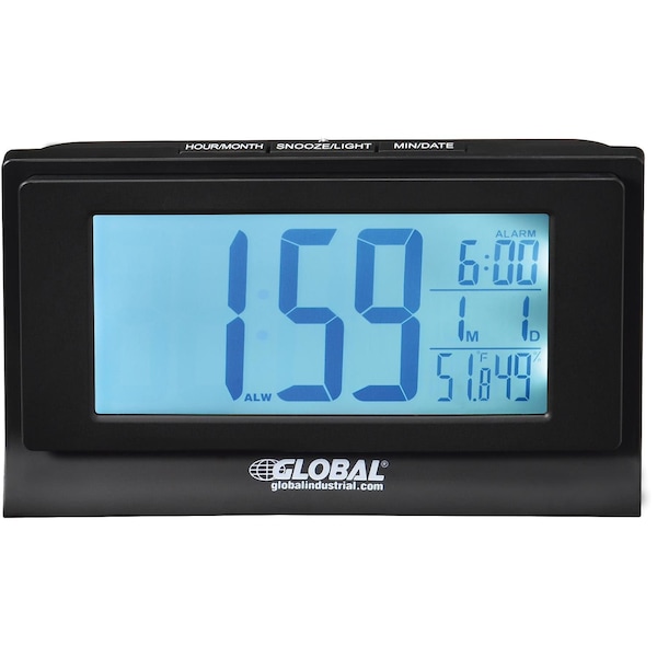 Global Industrial 6-1/3W Digital Alarm Clock, Indoor Temperature and Humidity Display - 695464