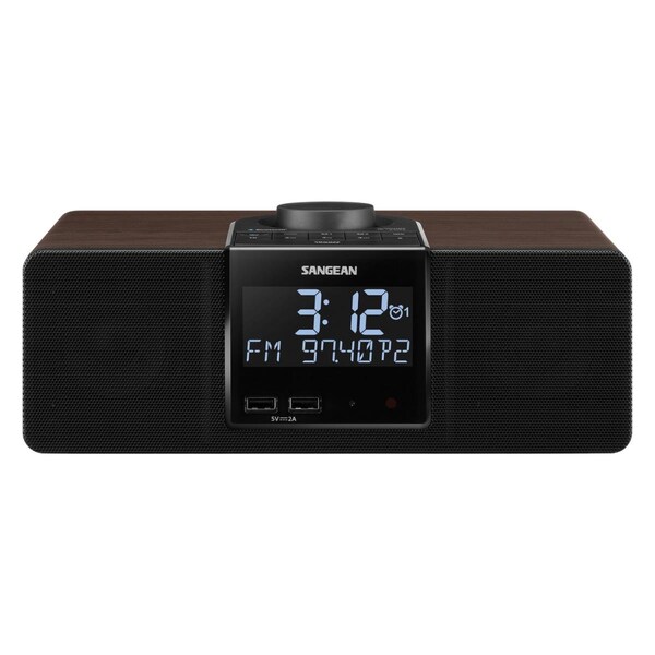 Sangean AM-FM RDS RBDS Digital Tuning Clock Radio with Bluetooth Playback, Dark Walnut - RCR40