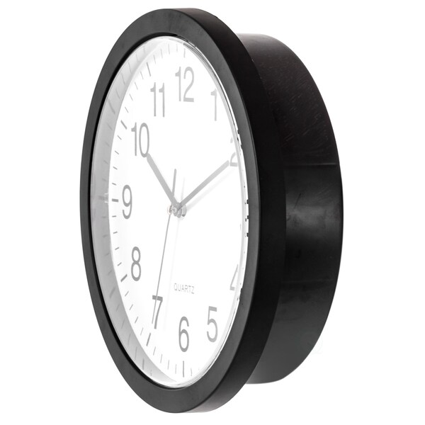 Quickway Imports Black Wall Mounted Plastic Clock with Hidden Storage Door - Interior Compartment - 10 Inch Dia - QI004150
