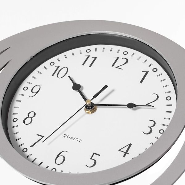 Quickway Imports Decorative Modern Round Plastic Wall Clock with Circles, for Living, Kitchen, or Dining, Silver - QI004147.WT