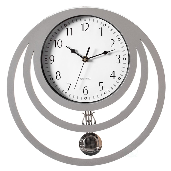 Quickway Imports Decorative Modern Round Plastic Wall Clock with Circles, for Living, Kitchen, or Dining, Silver - QI004147.WT