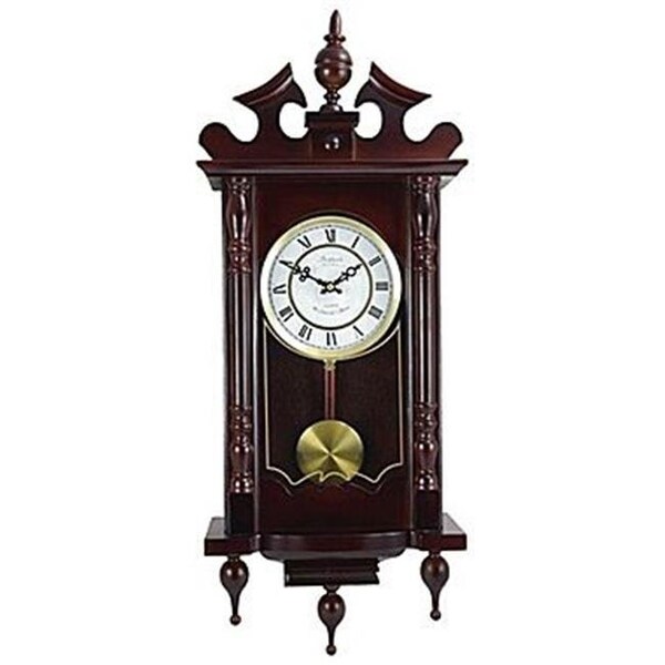 Bedford Clock Collection Bedford Clock Collection BED-1611 Classic 31 in. Chiming Wall Clock with Roman Numerals & A Swinging Pendulum in A Cherry Oak Finish - BED-1611