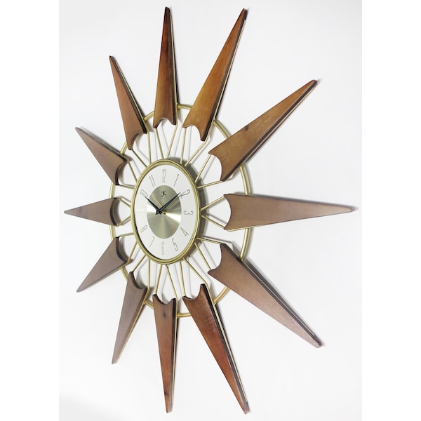 Infinity Instruments Nova - 30.5 in Walnut Wood on Gold Metal Frame, Black Metal Hands on Brushed Aluminum Dial - 15508CH