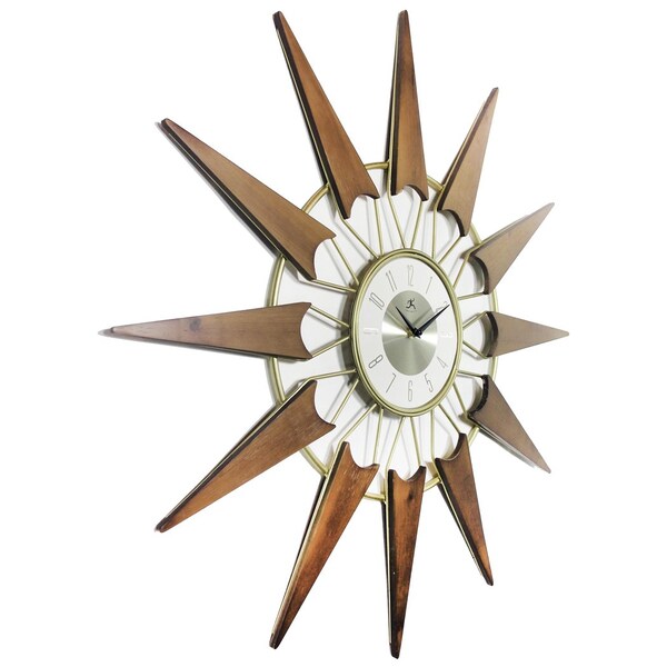 Infinity Instruments Nova - 30.5 in Walnut Wood on Gold Metal Frame, Black Metal Hands on Brushed Aluminum Dial - 15508CH