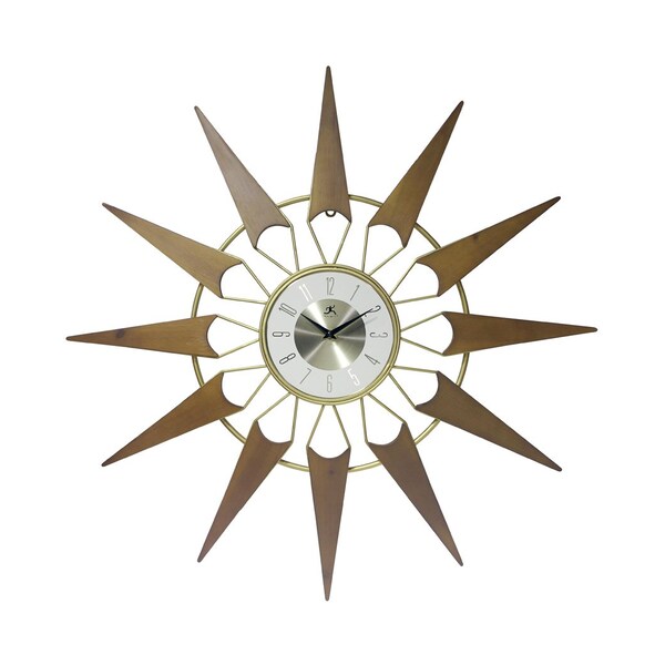 Infinity Instruments Nova - 30.5 in Walnut Wood on Gold Metal Frame, Black Metal Hands on Brushed Aluminum Dial - 15508CH