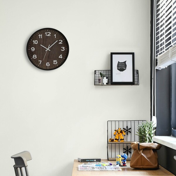 Quickway Imports Decorative Modern Round Wood- Looking Plastic Wall Clock for Living Room, Kitchen, or Dining, Brown - QI004142.BN