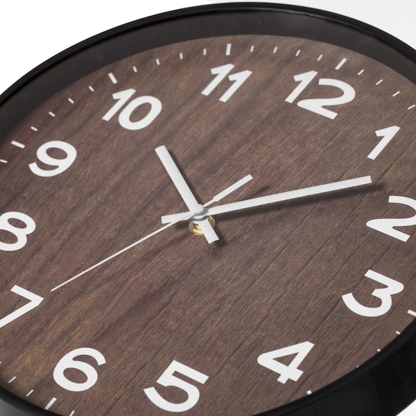Quickway Imports Decorative Modern Round Wood- Looking Plastic Wall Clock for Living Room, Kitchen, or Dining, Brown - QI004142.BN