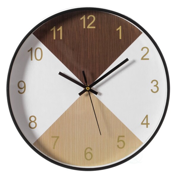Quickway Imports Decorative Modern Round Wood- Looking Plastic Wall Clock for Living Room, Kitchen, or Dining, Oak - QI004142.MC
