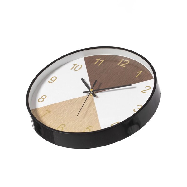 Quickway Imports Decorative Modern Round Wood- Looking Plastic Wall Clock for Living Room, Kitchen, or Dining, Oak - QI004142.MC