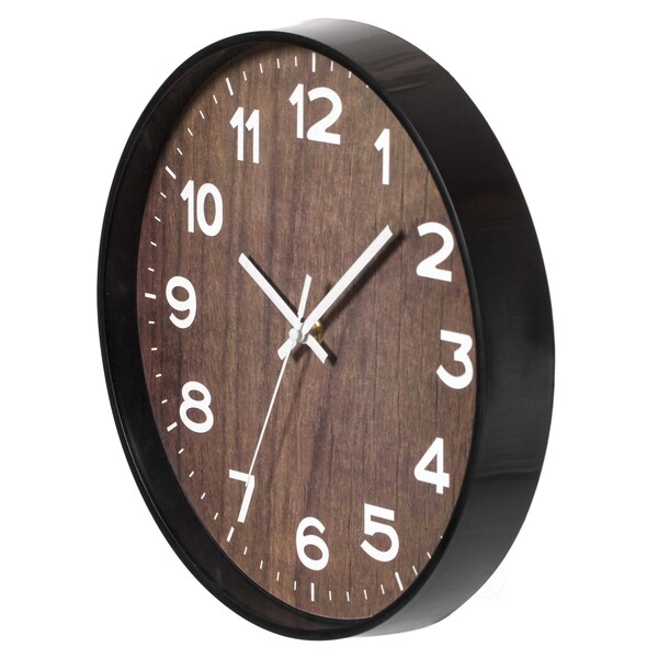 Quickway Imports Decorative Modern Round Wood- Looking Plastic Wall Clock for Living Room, Kitchen, or Dining, Oak - QI004142.MC