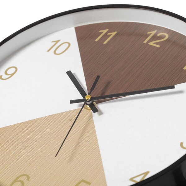 Quickway Imports Decorative Modern Round Wood- Looking Plastic Wall Clock for Living Room, Kitchen, or Dining, Oak - QI004142.MC