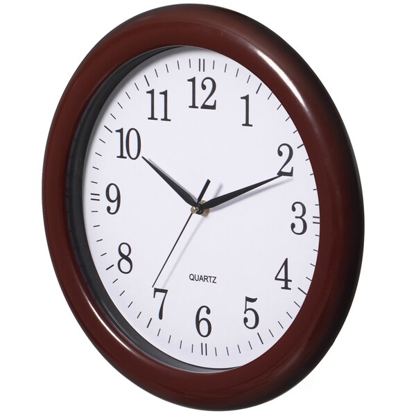 Clockswise Decorative Classic Brown Round Wall Clock For Living Room, Kitchen, Dining Room, Plastic - QI004510.BN
