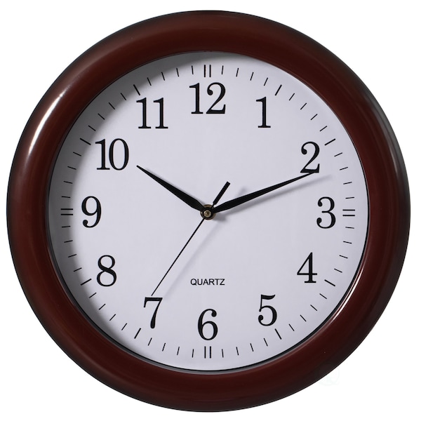 Clockswise Decorative Classic Brown Round Wall Clock For Living Room, Kitchen, Dining Room, Plastic - QI004510.BN