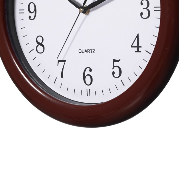 Clockswise Decorative Classic Brown Round Wall Clock For Living Room, Kitchen, Dining Room, Plastic - QI004510.BN