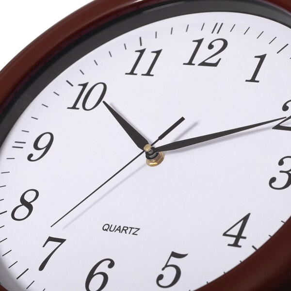 Clockswise Decorative Classic Brown Round Wall Clock For Living Room, Kitchen, Dining Room, Plastic - QI004510.BN