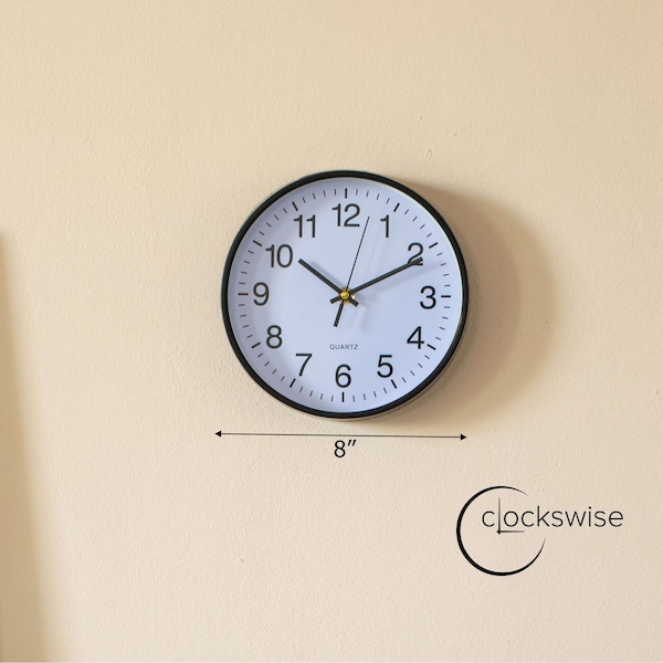 Clockswise Black 8-In Analog Clock - Silent, Non-Ticking for Wall, Office Desk, Table and Shelf,  - QI004744.BK.8