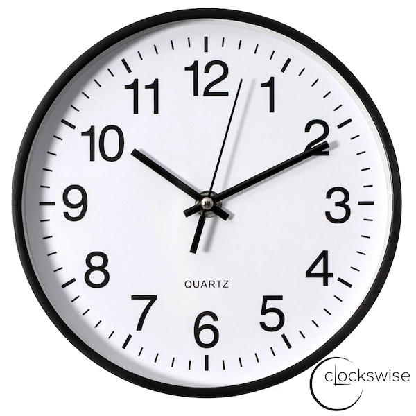 Clockswise Black 8-In Analog Clock - Silent, Non-Ticking for Wall, Office Desk, Table and Shelf,  - QI004744.BK.8