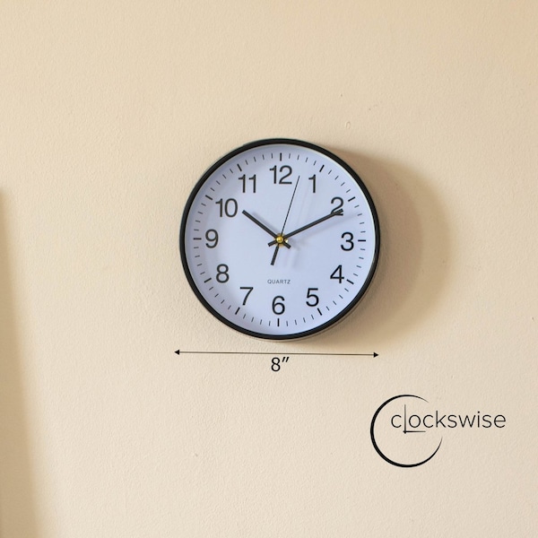 Clockswise Black 8-In Analog Clock - Silent, Non-Ticking for Wall, Office Desk, Table and Shelf,  - QI004744.BK.8