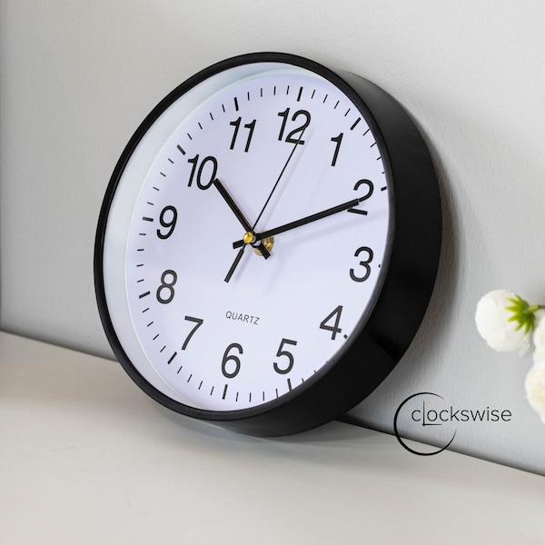 Clockswise Black 8-In Analog Clock - Silent, Non-Ticking for Wall, Office Desk, Table and Shelf,  - QI004744.BK.8