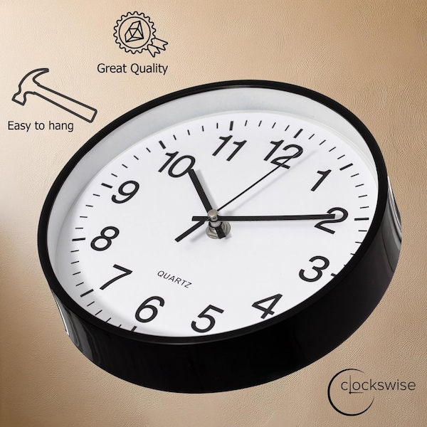 Clockswise Black 8-In Analog Clock - Silent, Non-Ticking for Wall, Office Desk, Table and Shelf,  - QI004744.BK.8