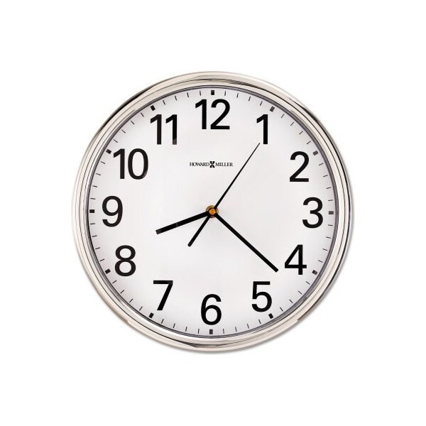 Howard Miller Clock Co Howard Miller Hamilton Wall Clock, 12" Overall Diameter, Silver Case, 1 AA - 625561