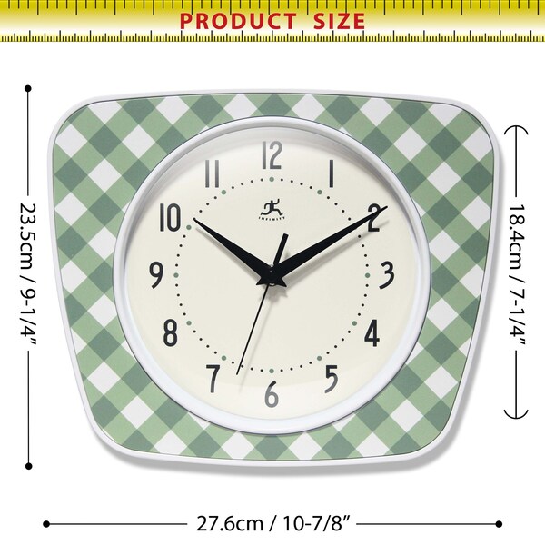 Infinity Instruments Plaid Trapezium Wall Clock, Green, 9.25 in. x 10.875 in. - 20352GR-4579