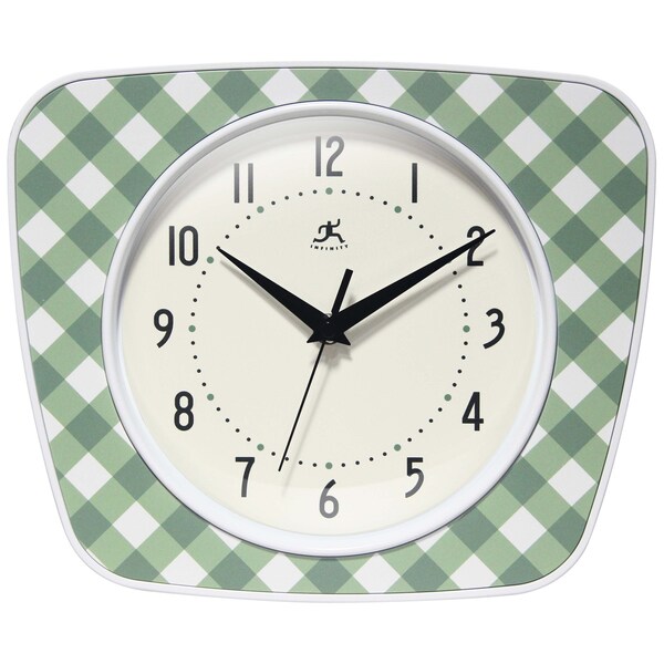 Infinity Instruments Plaid Trapezium Wall Clock, Green, 9.25 in. x 10.875 in. - 20352GR-4579