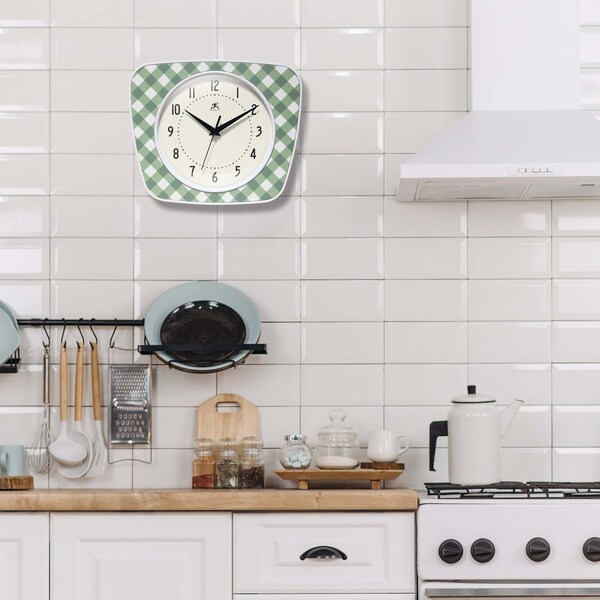 Infinity Instruments Plaid Trapezium Wall Clock, Green, 9.25 in. x 10.875 in. - 20352GR-4579