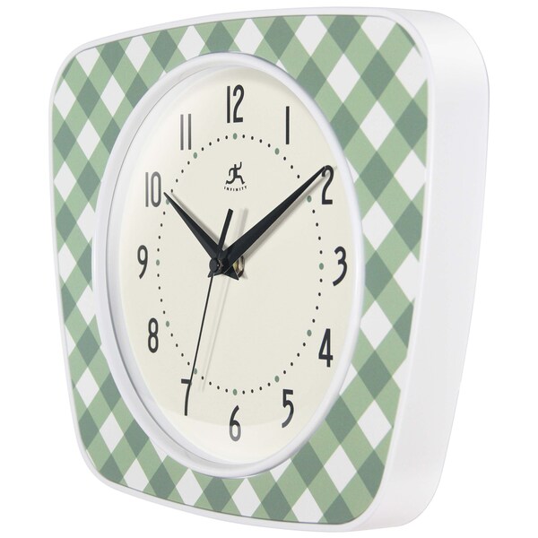 Infinity Instruments Plaid Trapezium Wall Clock, Green, 9.25 in. x 10.875 in. - 20352GR-4579