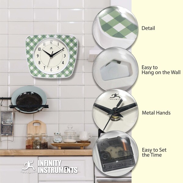 Infinity Instruments Plaid Trapezium Wall Clock, Green, 9.25 in. x 10.875 in. - 20352GR-4579