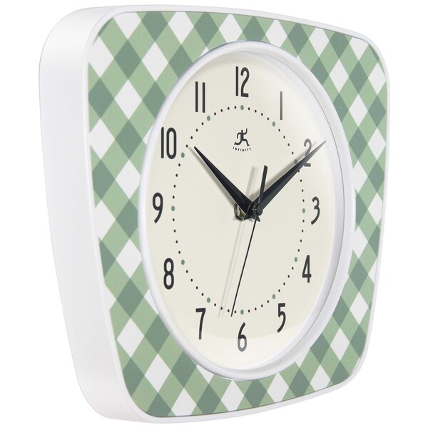 Infinity Instruments Plaid Trapezium Wall Clock, Green, 9.25 in. x 10.875 in. - 20352GR-4579