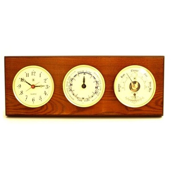 Agenda International Quartz Clock Tide Clock & Barometer with Thermometer - Oak Wood - AG3359595