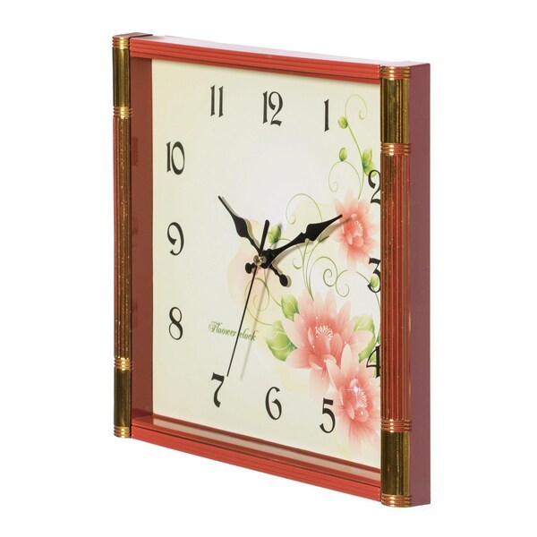 Quickway Imports Unique Modern Square Shaped Wall Clock With Floral Design for Living Room, Kitchen, or Dining Room - QI004144