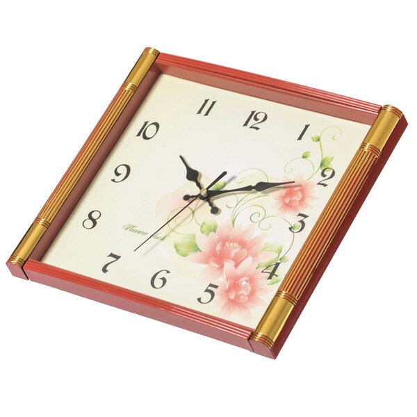 Quickway Imports Unique Modern Square Shaped Wall Clock With Floral Design for Living Room, Kitchen, or Dining Room - QI004144