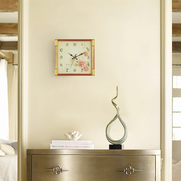 Quickway Imports Unique Modern Square Shaped Wall Clock With Floral Design for Living Room, Kitchen, or Dining Room - QI004144