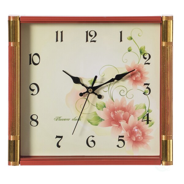 Quickway Imports Unique Modern Square Shaped Wall Clock With Floral Design for Living Room, Kitchen, or Dining Room - QI004144
