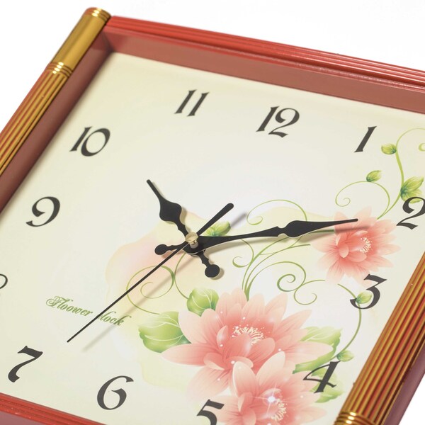 Quickway Imports Unique Modern Square Shaped Wall Clock With Floral Design for Living Room, Kitchen, or Dining Room - QI004144